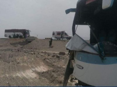 انحراف اتوبوس مسافربری مسیر زاهدان به نهبندان