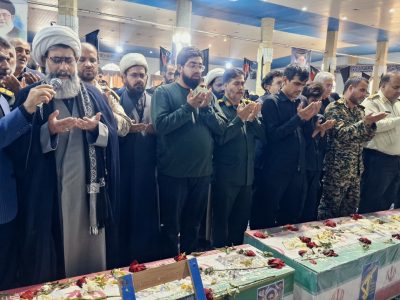 تشییع پیکر شهید امیر حسن اربابی و شهیده بامری پور در شهرستان زابل